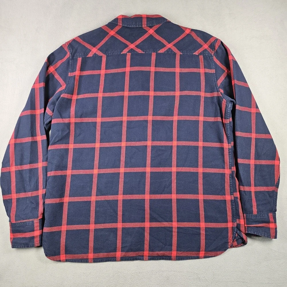 Topo Designs Flannel Shirt Men's XL Plaid Field Button Up Long Sleeve Blue Red